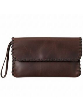 Handmade Brown Leather Clutch - Unisex